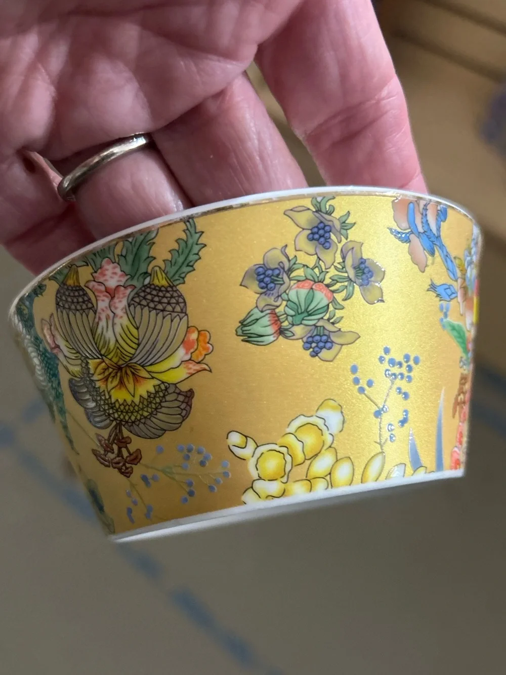 Decorative Yellow Floral Porcelain Vase with Multicolor Botanical Motifs